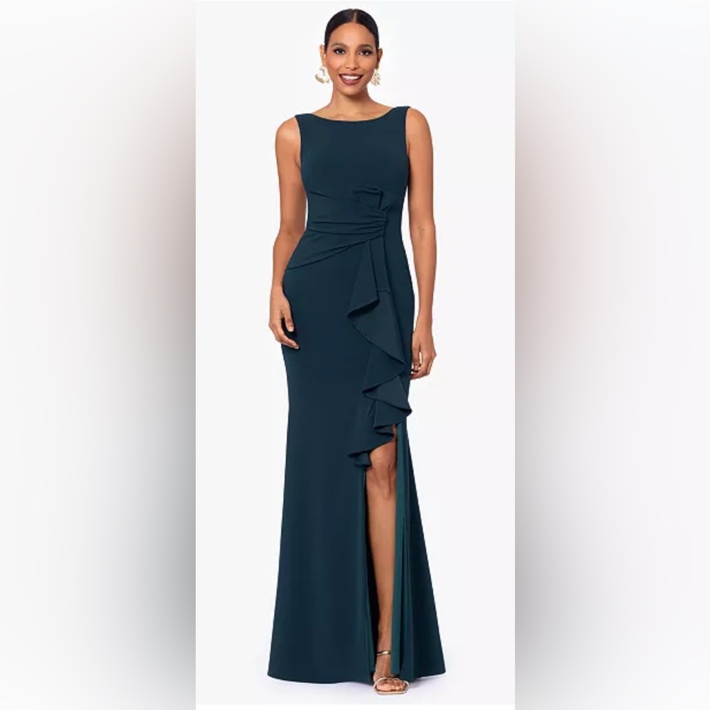 B&A By Betsy and Adam
Women's Cascading-Ruffle Boat-Neck Gown